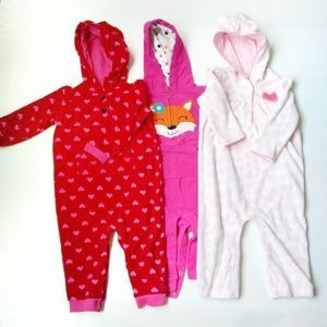 Cater's Footless Hooded Fleece Jumpsuit Bundle